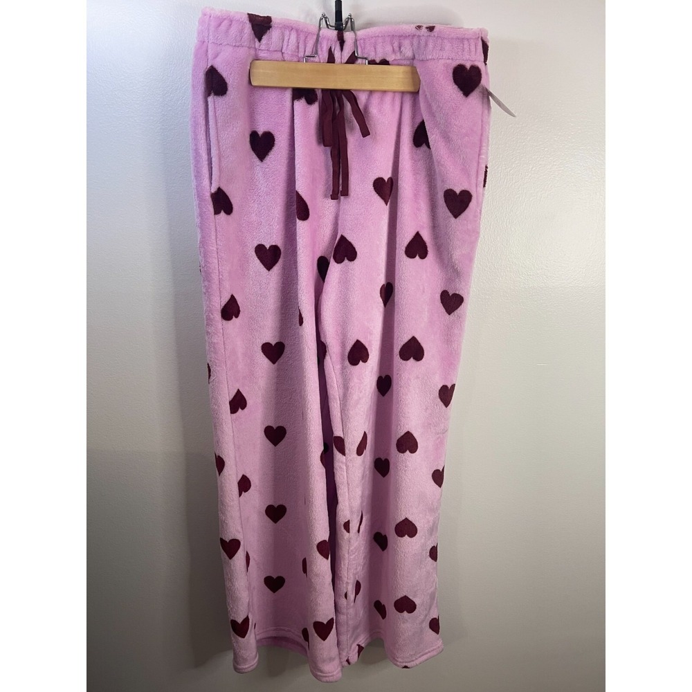 Arizona Body Womens Pink Heart Print Plush Fleece Pajama Pants Wide Leg Large